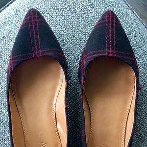 J Crew Pointed Toe Flats in Red Plaid